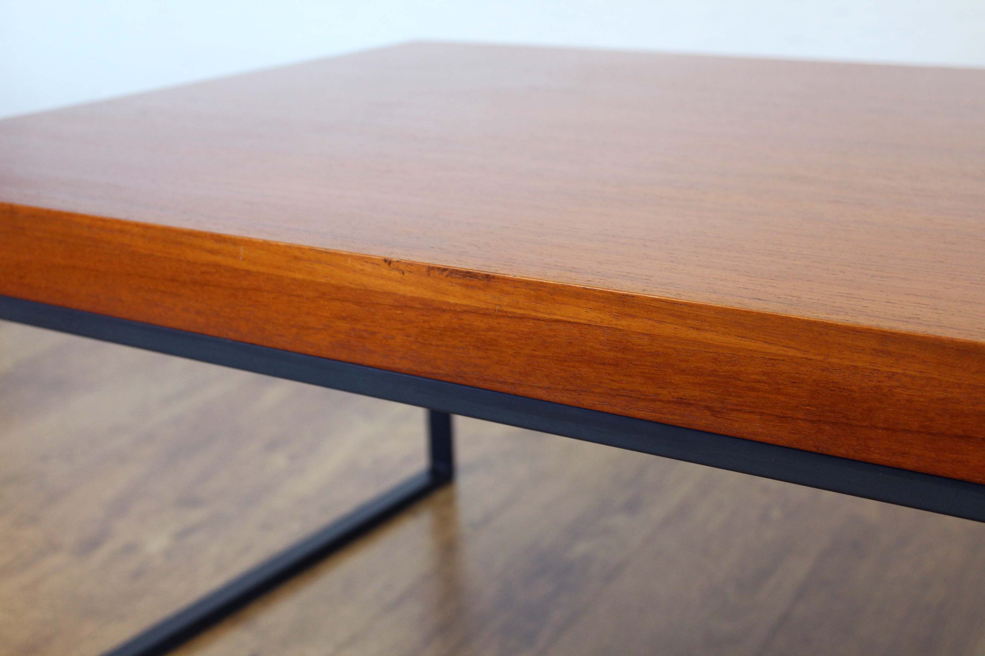 Large teak and metal coffee table