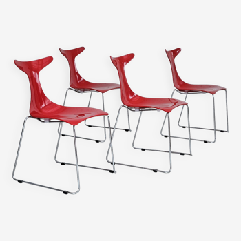 1990s, Italian design by Gino Carollo, set of 4 chairs, model "Delfy", original condition.