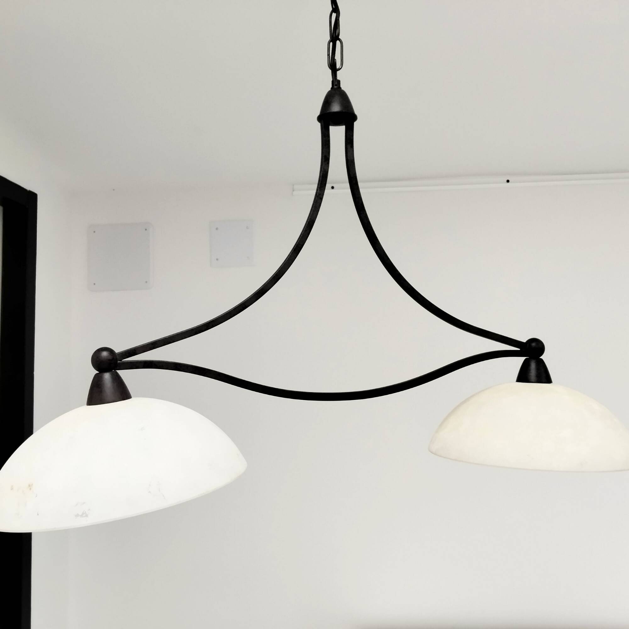 Billiard pendant light with double opaline lampshade