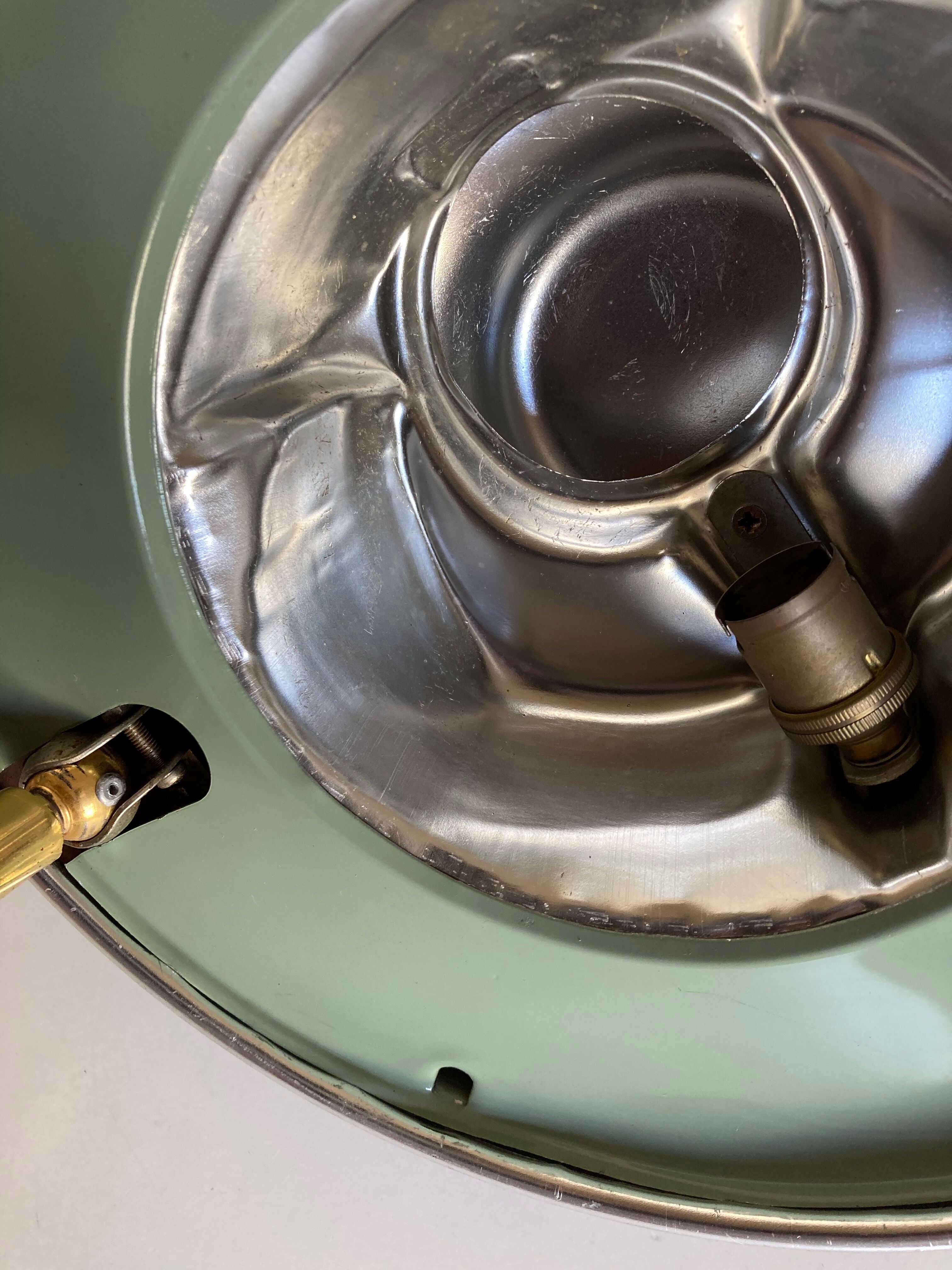 1960 black sheet metal and brass orientable lamp
