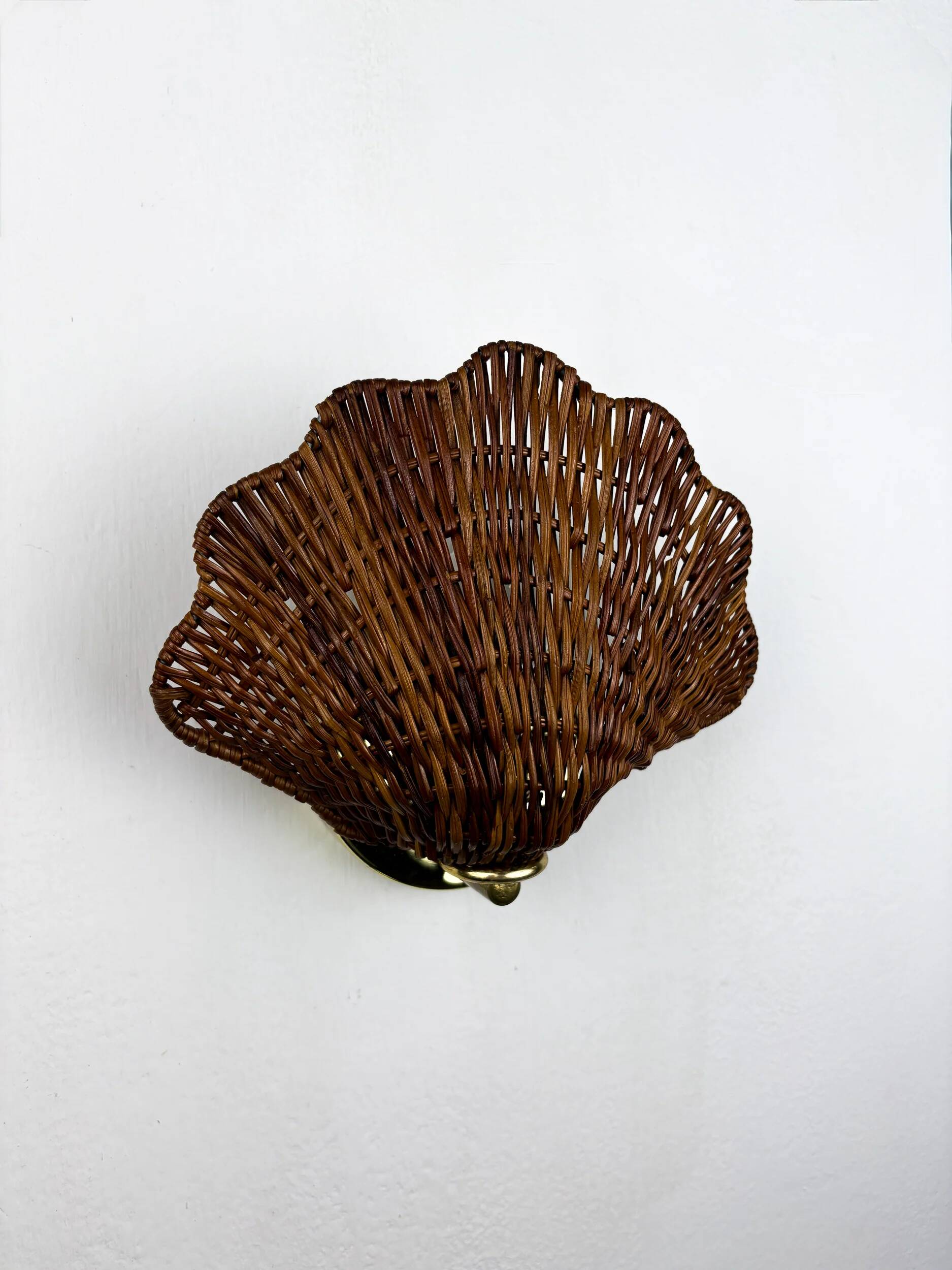 Pair of scalloped rattan wall sconces, 1980s, sourced in Spain