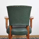 Bridge armchair in green moleskin