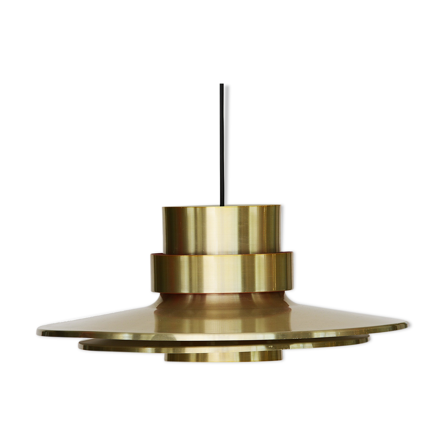 Brass coloured aluminium pendant light from Lyskaer. Denmark 1970s