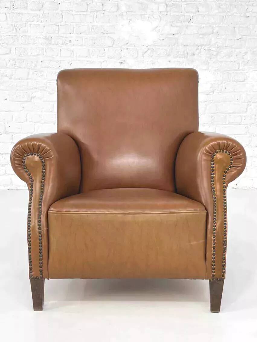 Pair of 50s club armchairs in imitation leather and wood