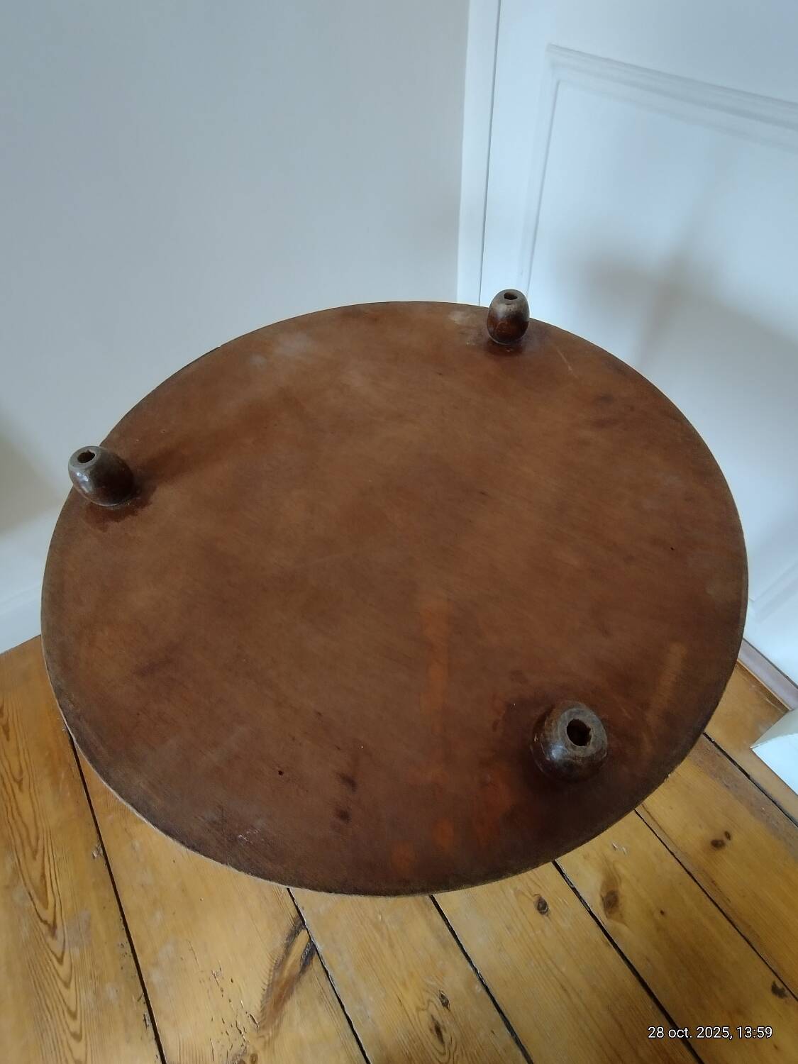 Table basse guéridon sellette vintage art déco tube métal plateau bois