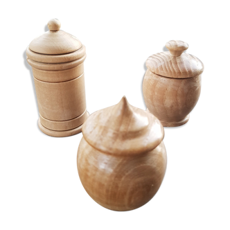 Lot de 3 petites boites en bois tourné buis