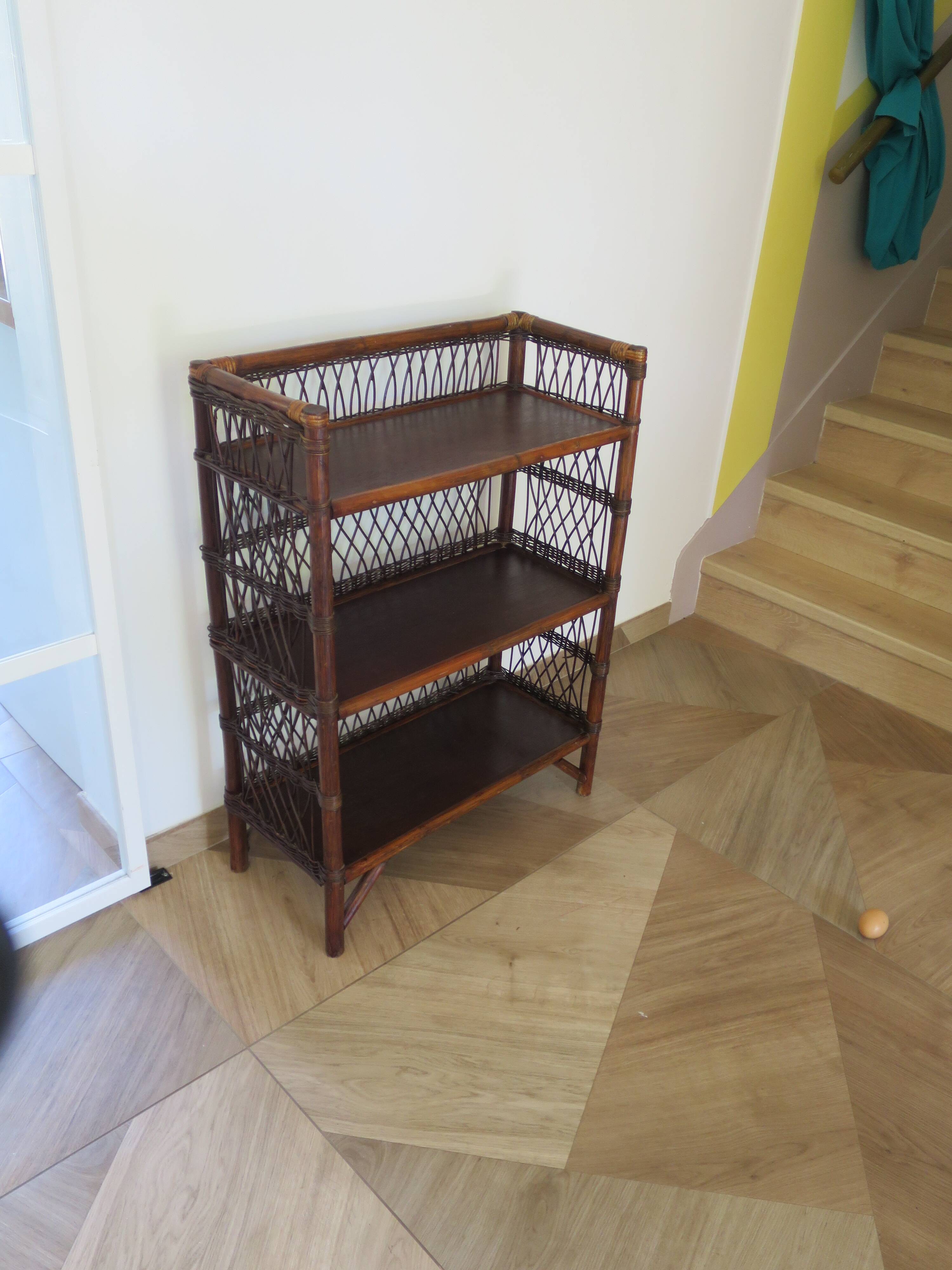 Bookcase - Bibus - 3 levels - woven rattan - bamboo - Vintage - 70s