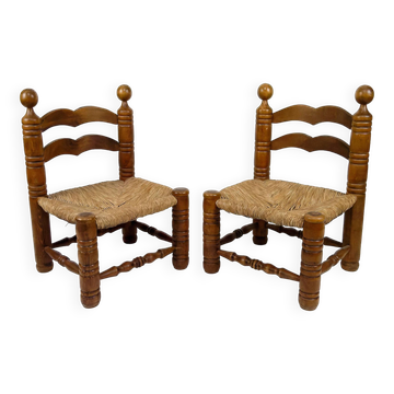 Paire de chaises basses paillées
