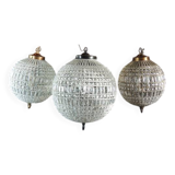 Spherical pendant light with crystal tassels and seed beads / vintage.