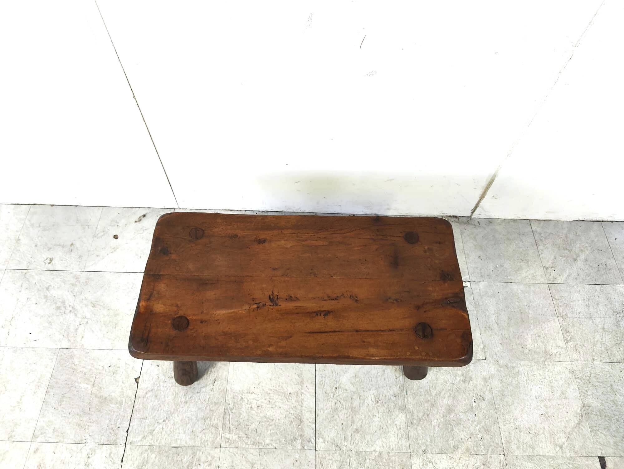 Solid wooden brutalist coffee table, 1960s