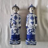 Pair of vintage Chinese blue and white porcelain figurines depicting