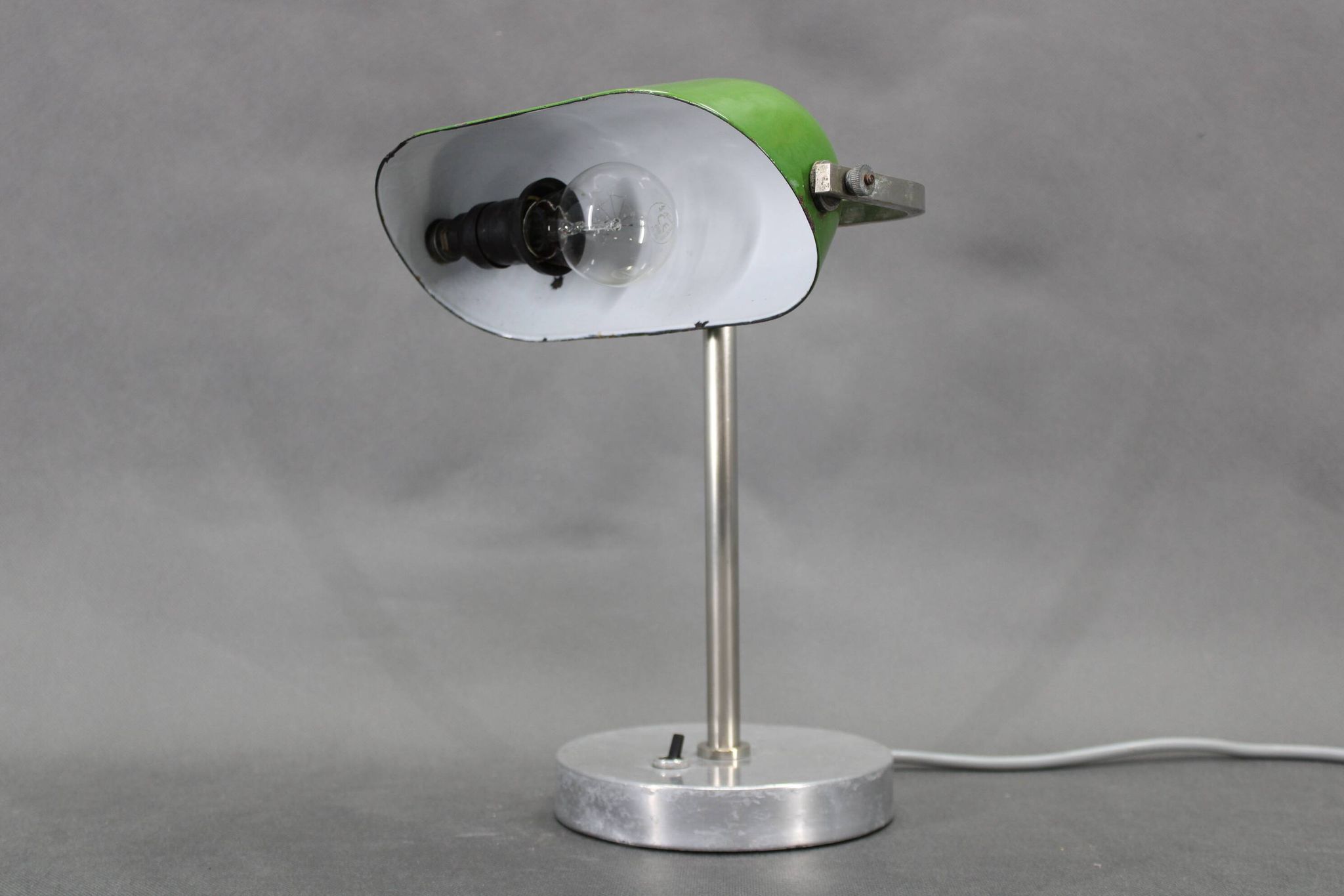 1940s Art Deco Nickel Banker Table Lamp, Czechoslovakia