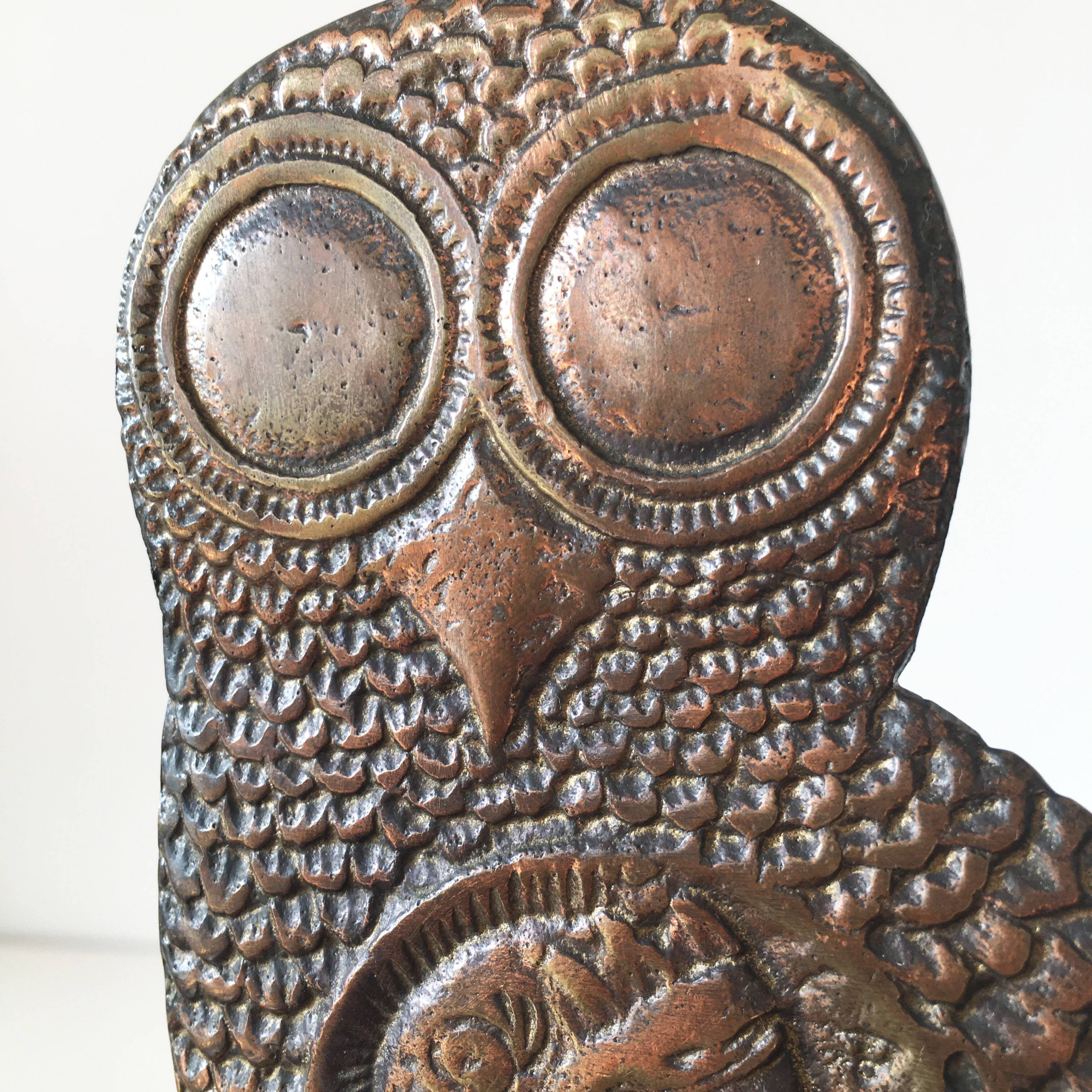 Owl sculpture in gilded brass bronze