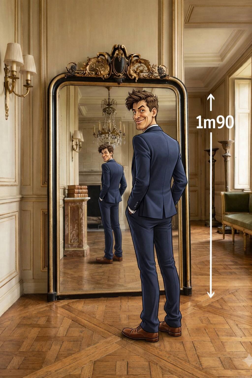 Napoleon III mirror from the 19th century with gold leaf, 190cm H