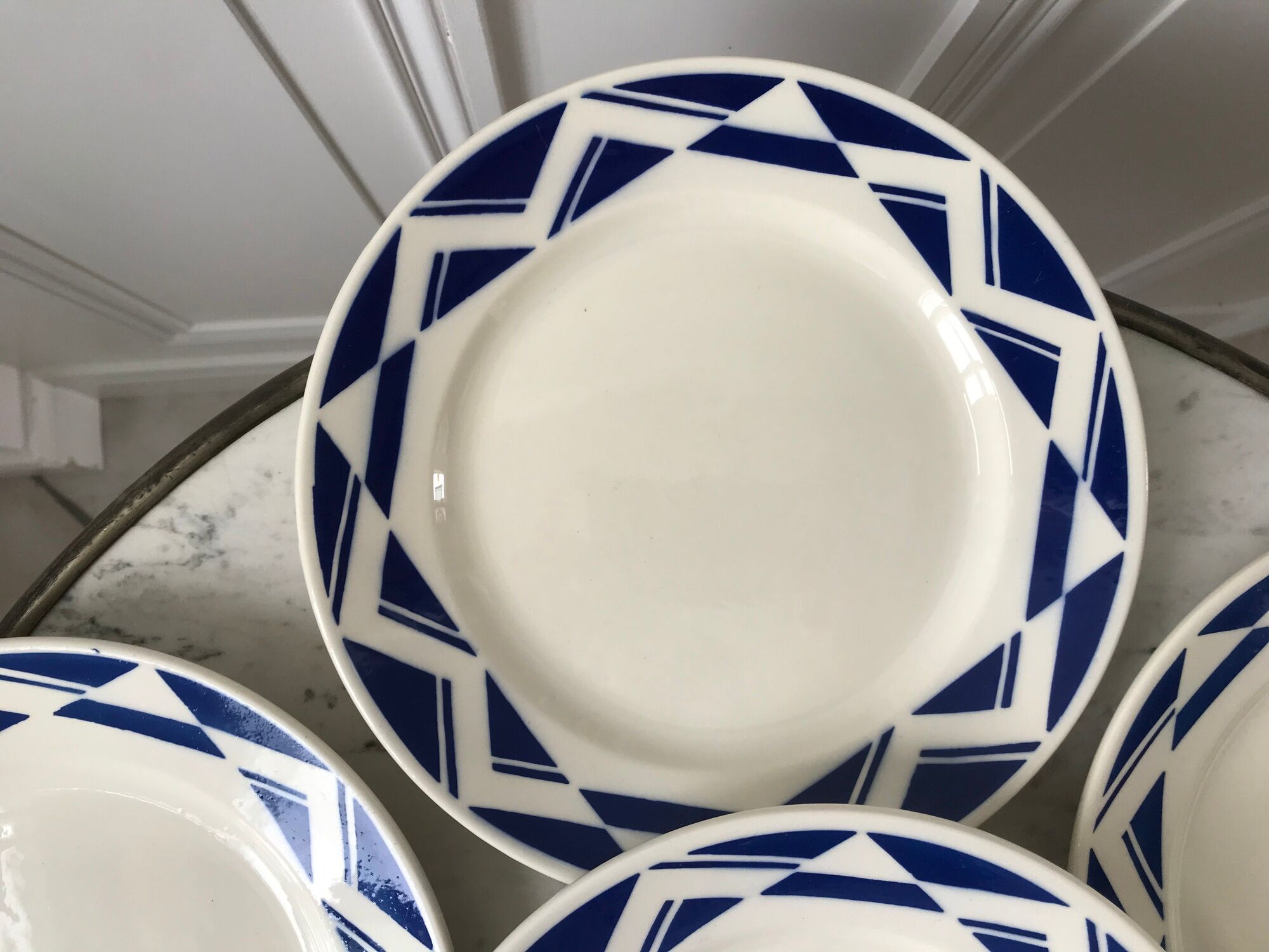 Set of 6 flat plates Badonviller model Courtilles royal blue art deco 30s