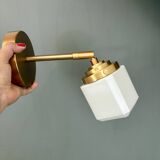 Vintage art deco globe wall lamp in white opaline