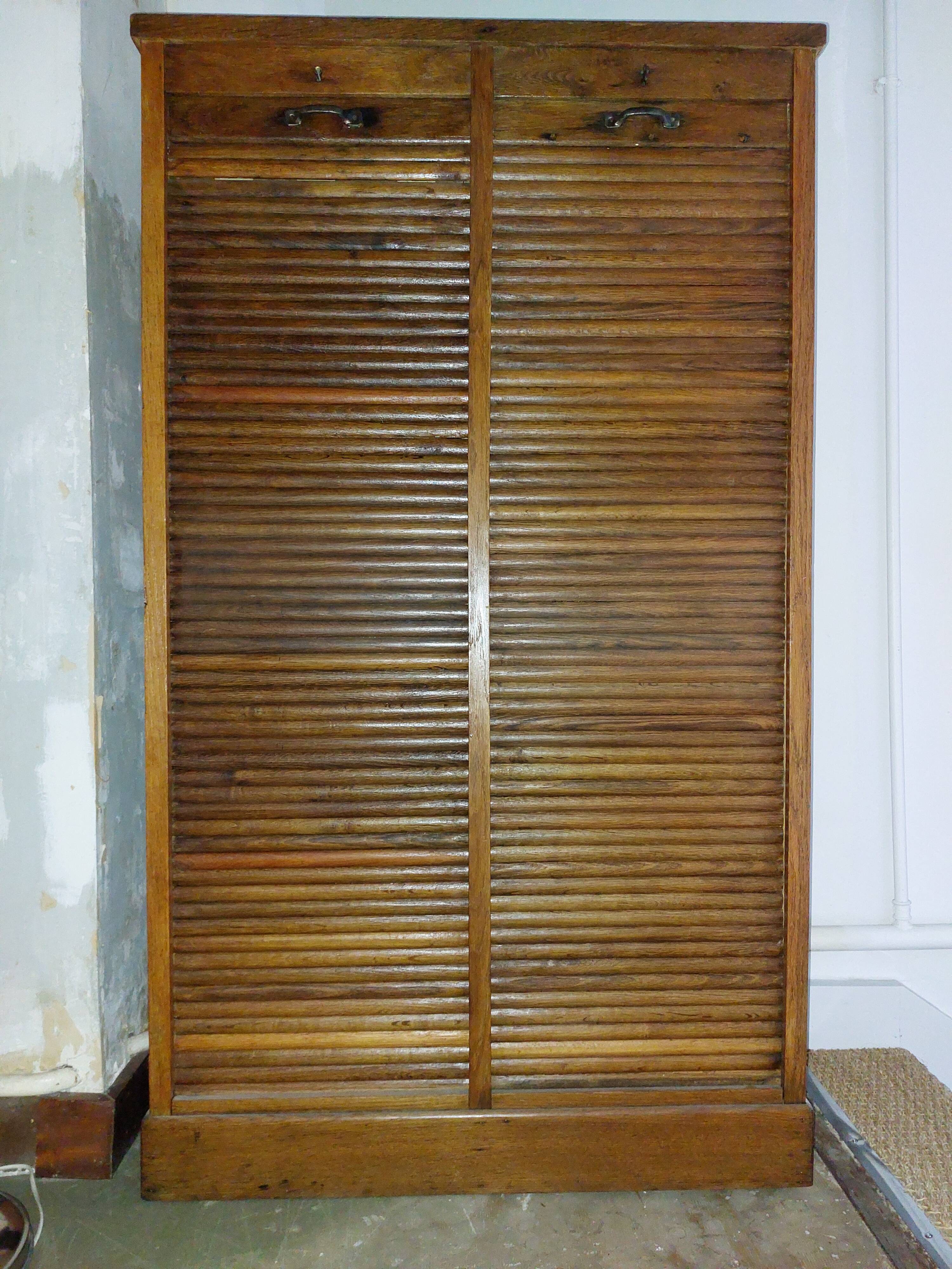 Vintage oak curtain filing cabinet (double)