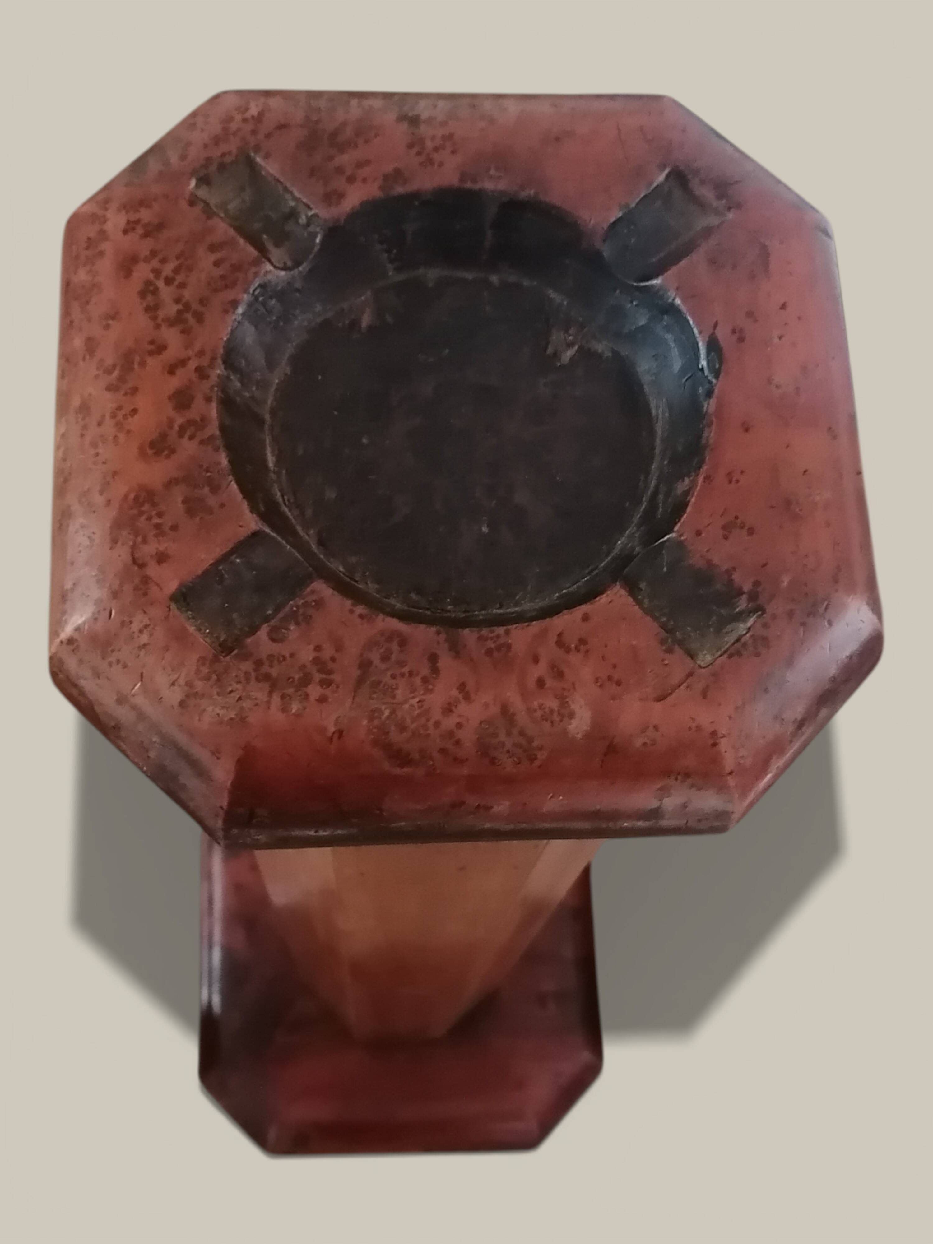 Art Deco floor ashtray in elm and rosewood.