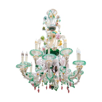 Lustre vénitien en verre de Murano vintage vert à 12 lumières