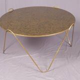 Circular coffee table in gold églomisé glass and brass. Italy 1960s