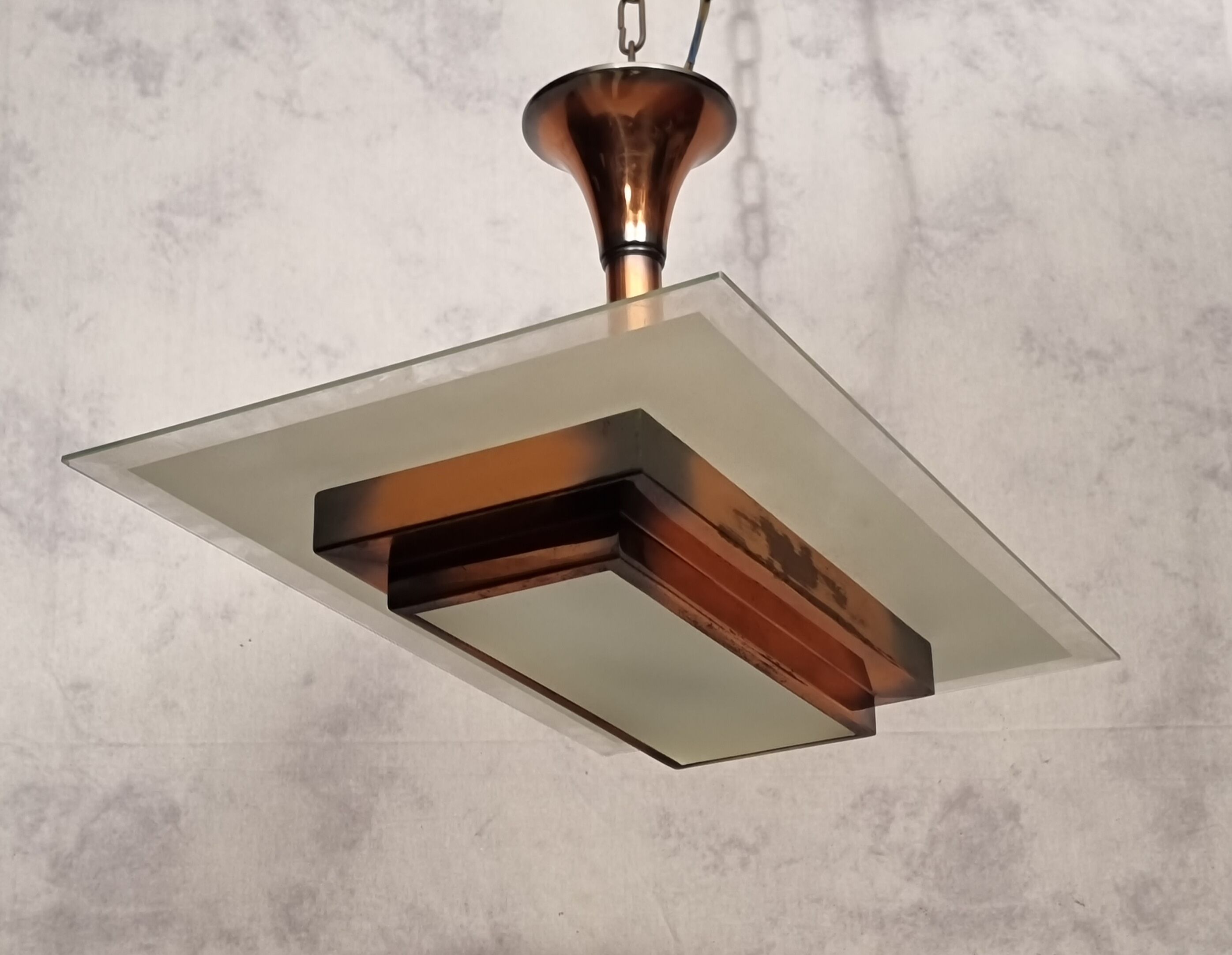 Art Deco pendant lamp by Henri Petitot - Patinated brass - Ca 1930