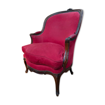 Bergère Gondole – Style Louis XV – Noyer Sculpté – Clous Bronze