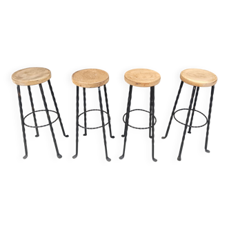 Vintage french wrought iron bar stools, 1960s - set of 4