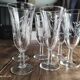 Lot de 6 flûtes à champagne vintage en verre gravé feuillage opaque