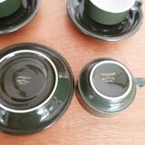 Tasses à café de bistrot vertes et or  (3)  , en porcelaine,  Pillivuyt
