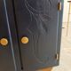 deep blue and wood refurbished bedside table