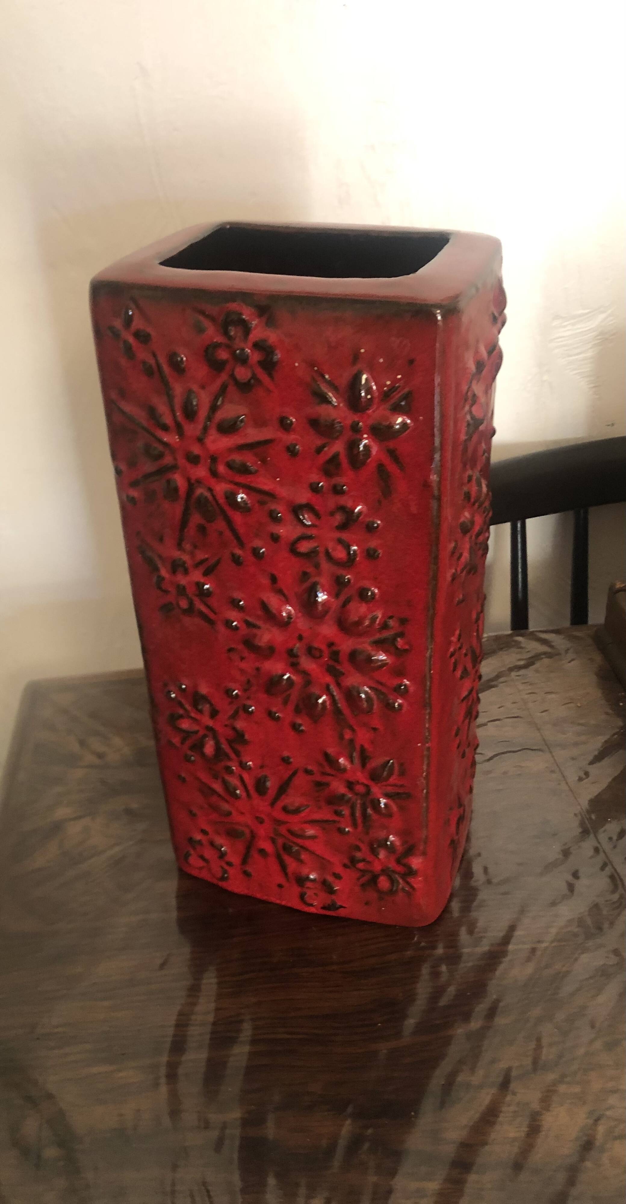 West Germany red ceramic vase 60s vintage