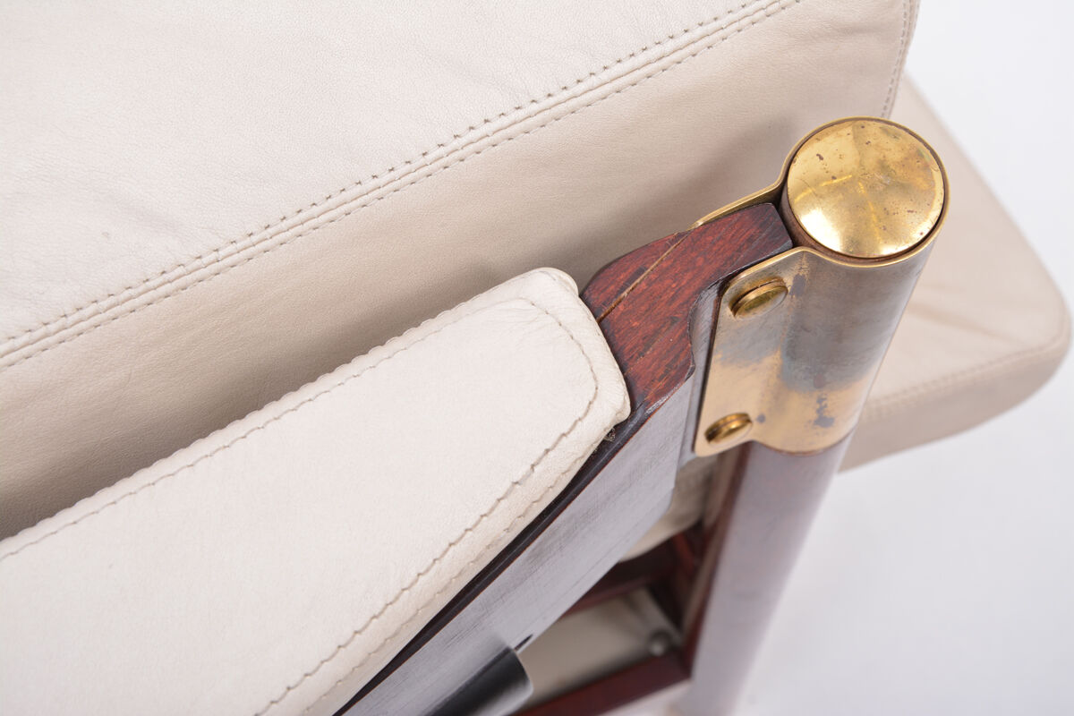 Beige Midcentury Lounge Chair with Ottoman Model "Sella" by Carlo de Carli