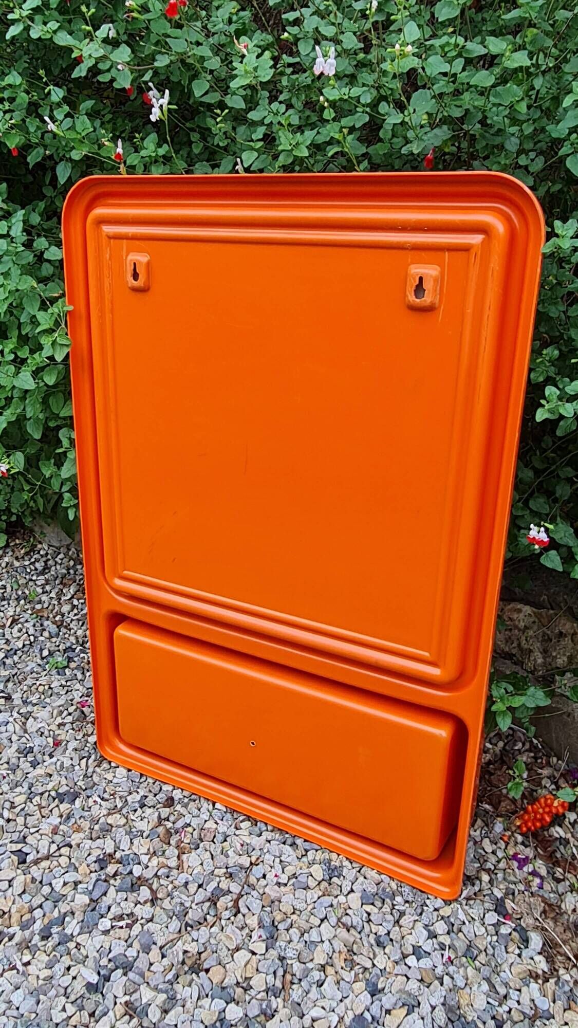 Vintage orange sixties molded plastic shelf mirror no shipping