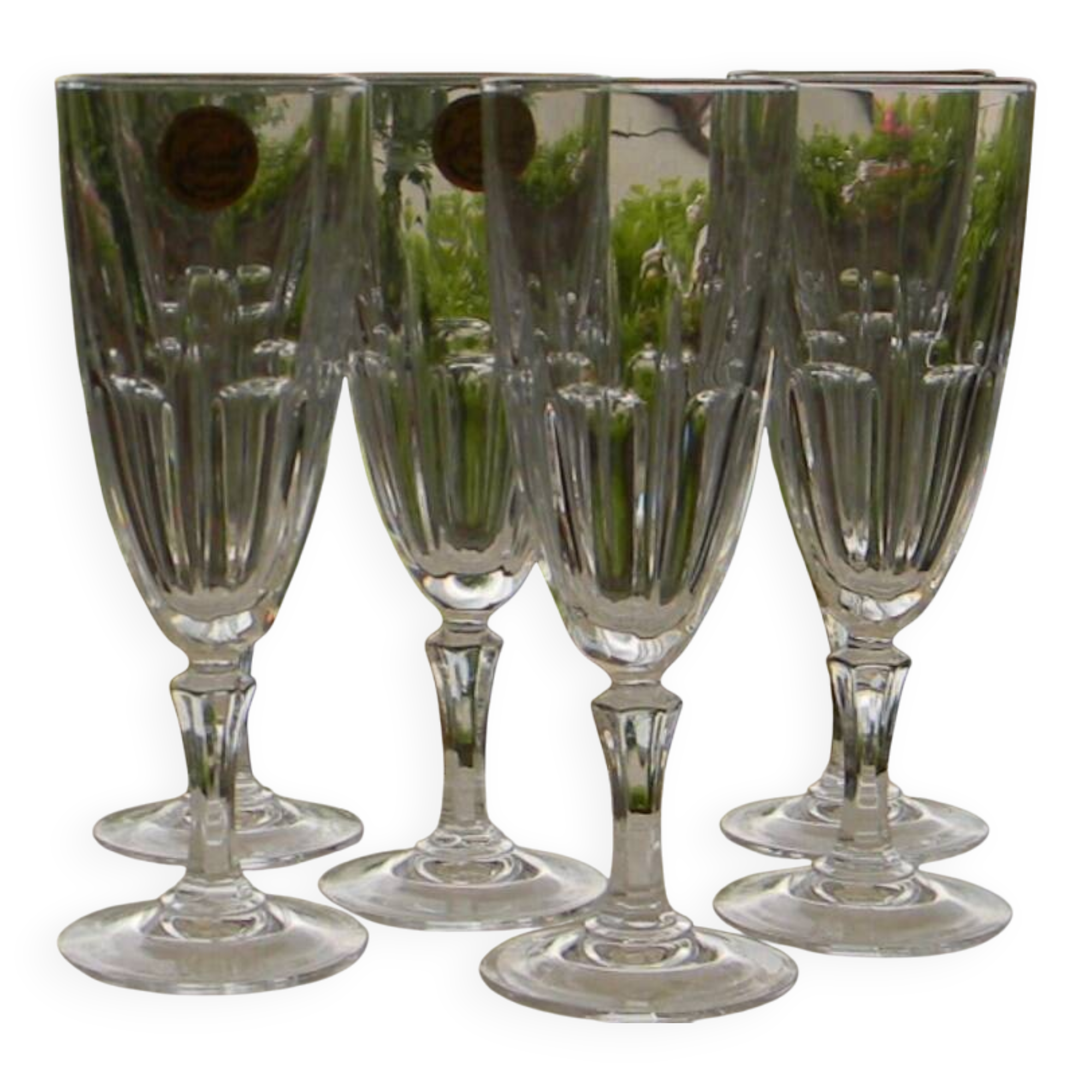 Set of 6 arques crystal champagne flutes. bergamo model.
