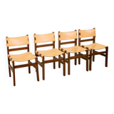 Set of 4 wooden and leather chairs by Maison Regain 70's