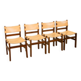 Ensemble de 4 chaises en bois et cuir par Maison Regain 70's
