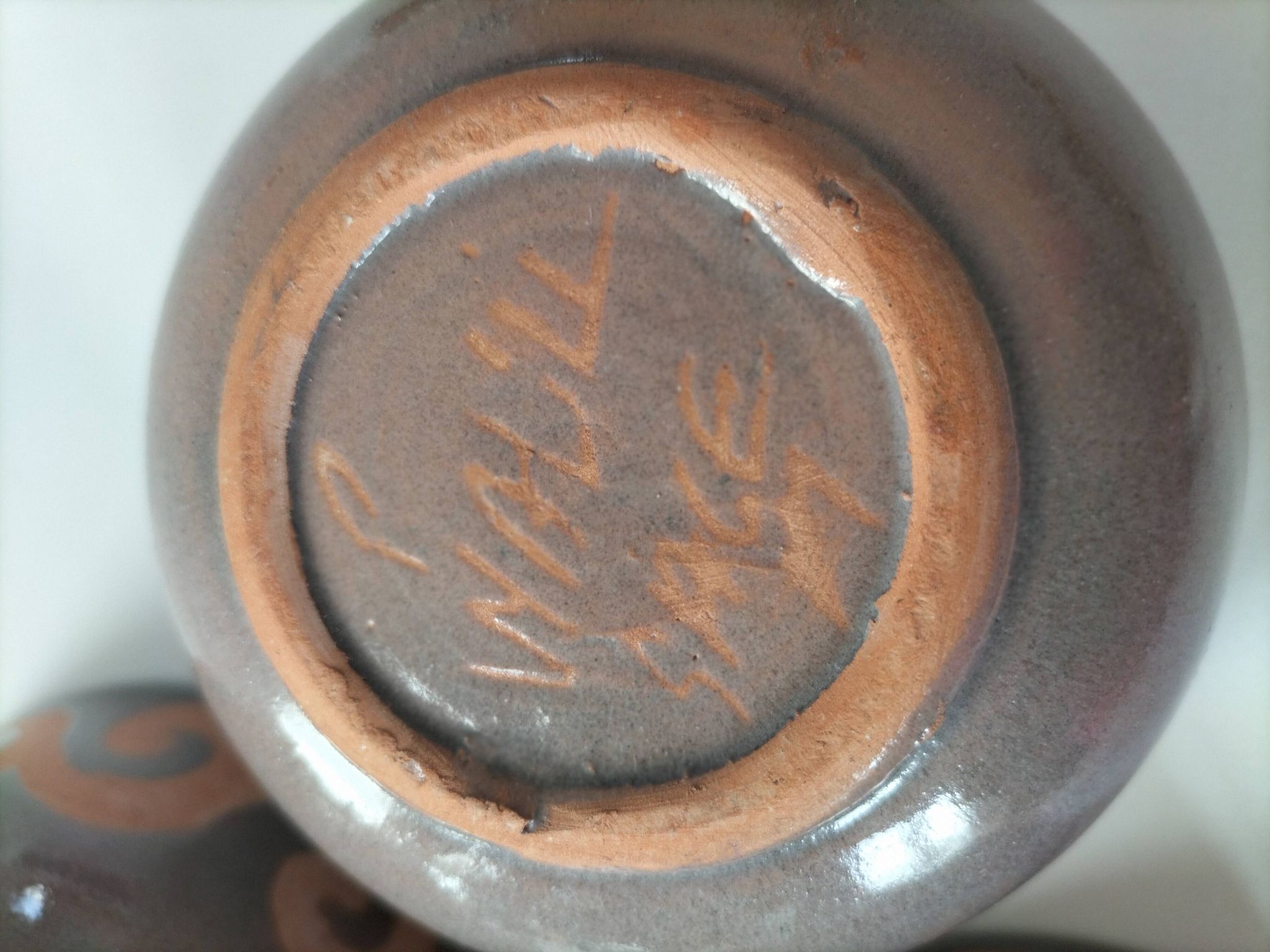 Set of 3 signed glazed stoneware bowls
