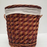 Wicker storage basket, oval and lined with fabrics, with lid