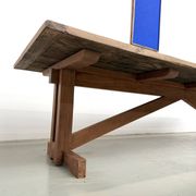 Refectory table in solid pine and beech, with X-shaped legs.
