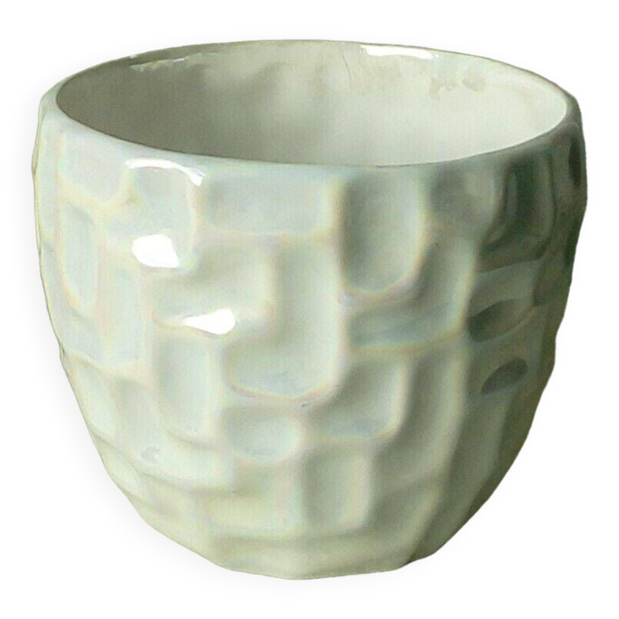 Cache pot en faience effet nacre vintage