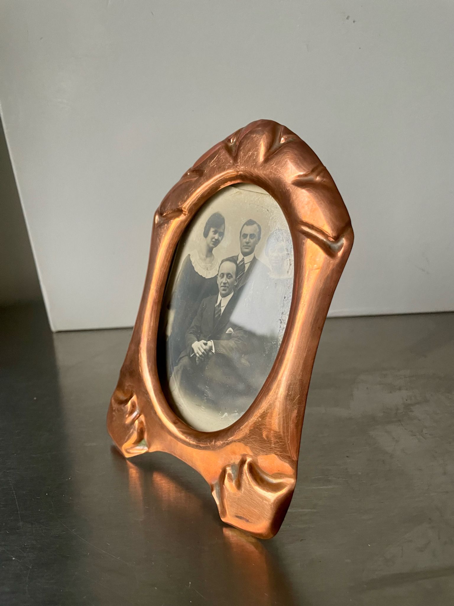 Art nouveau copper and metal photo frame