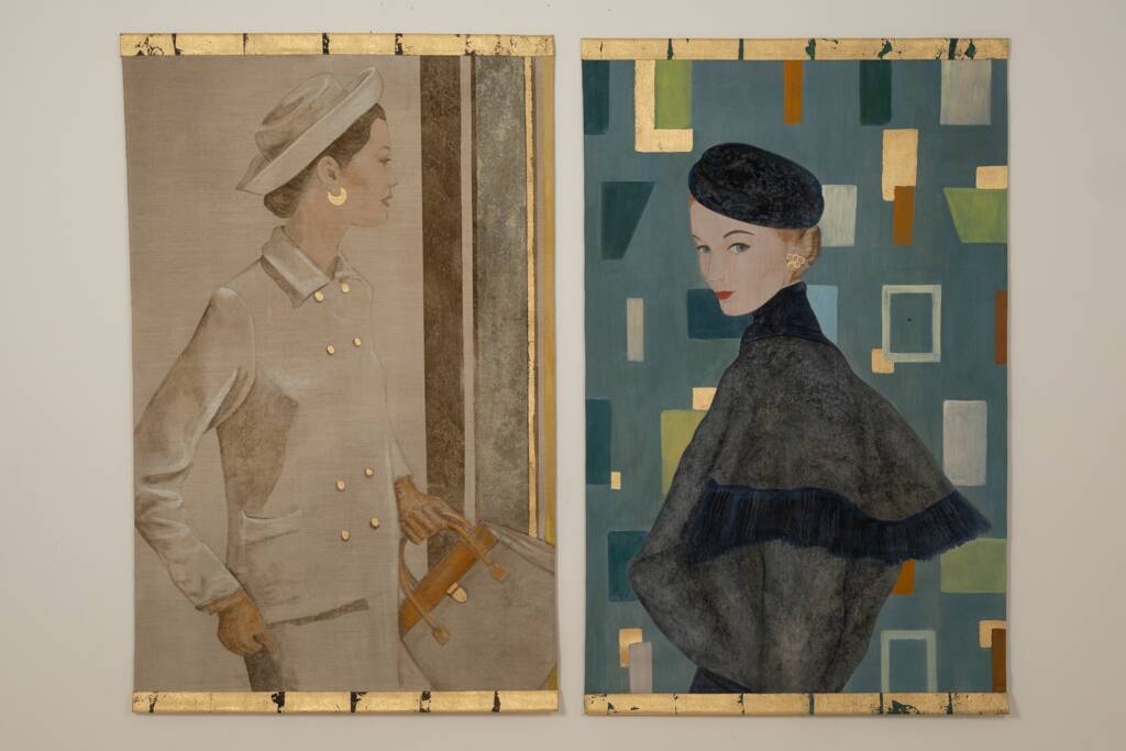 Painted canvas depicting a woman from the 1950s. Contemporary work.