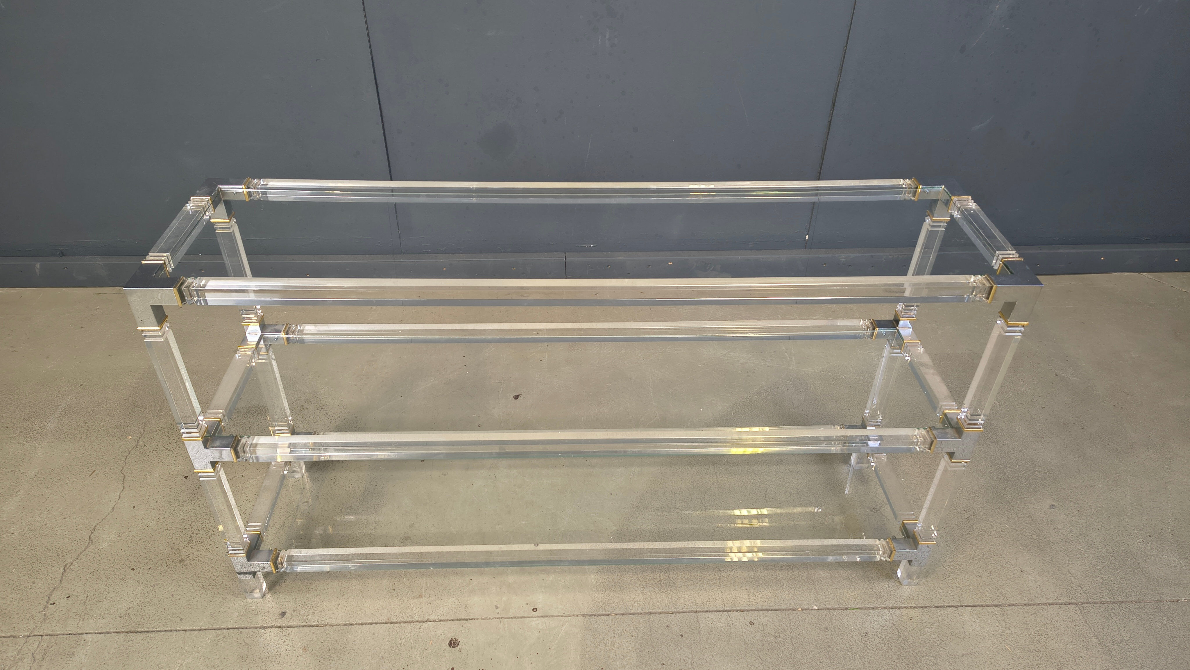 Table console en chrome et lucite, années 1970