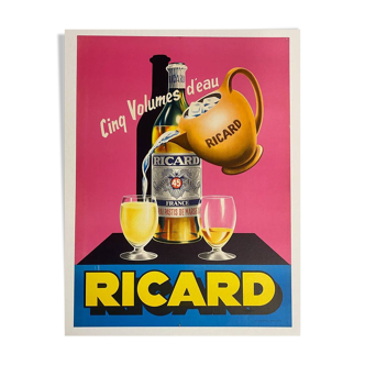 Affiche original Ricard cinq volumes d'eau (version rose) en 1960 - Petit Format - On linen