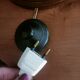Turned wood lamp and silk lampshade