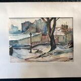 André Duculty (1912-1990) Watercolor on paper "Impasse Dragée sous la neige, Montmartre à Paris"