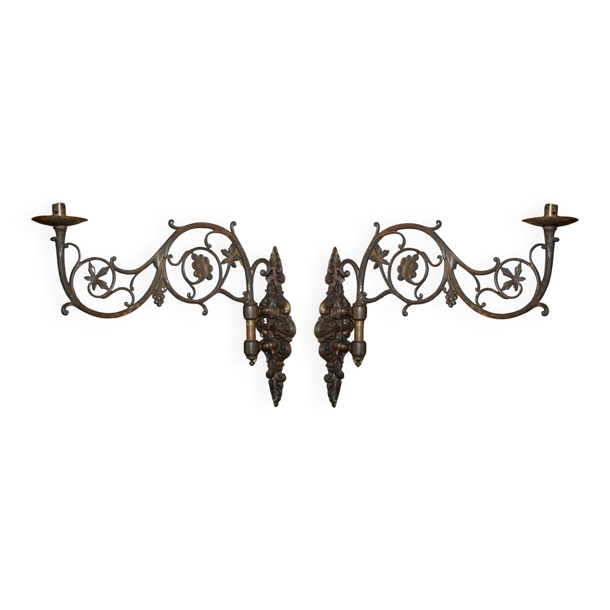 Pair of antique wall sconces in gilded bronze.