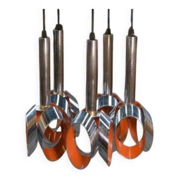 Massive 1960s designer chrome metal cascade pendant light