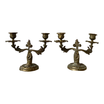 Pair of antique bronze candlesticks