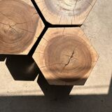 Set of 5 hexagonal stools in two-tone suar forming occasional furniture